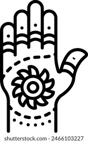Mehndi or Henna for Muslims brides concept, temporary skin decoration vector outline icon, Muslim marriage Symbol, Islamic wedding customs Sign, Pakistani matrimony stock illustration