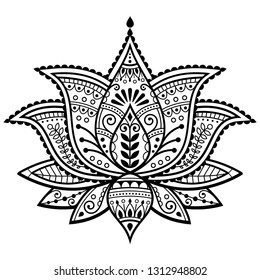 Mehndi henna tattoo lotus flower vector design, Indian ornamental pattern, Yoga or zen decoration, bohemian greeting card. 

Beautiful lotus pattern inspired by traditional tattoo art from India 