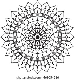 Mehndi Henna tattoo, round pattern in Indian style isolated on white background