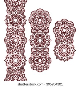 Mehndi, Indian Henna brown tattoo long pattern, design elements
 