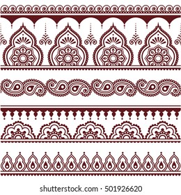 Mehndi, Indian Henna tattoo brown seamless pattern, design elements