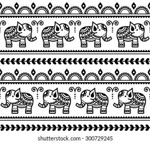 Mehndi, Indian Henna tattoo seamless pattern with elephants