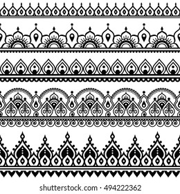 Mehndi, Indian Henna Tattoo Seamless Pattern, Design Elements