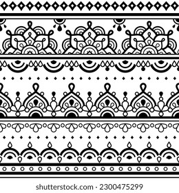 Mehndi - Indian henna tattoo style vector seamless pattern with flowers - textile or fabric print design. 
Boho wallpaper background inspired by traditional designs from India - yoga, Zen, mindfulness