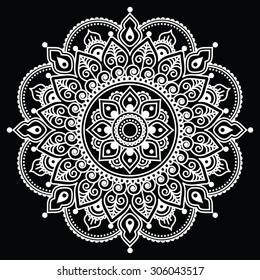 Mehndi, Indian Henna Tattoo White Pattern On Black Background