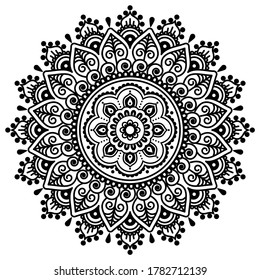 Mehndi Indian vector mandala design - traditional henna tattoo pattern popular in India and Pakistan. Vector yoga floral round ornament - lace background in black and white
