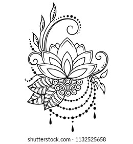 Mehndi Lotus flower pattern for Henna drawing and tattoo. Decoration in ethnic oriental, Indian style.