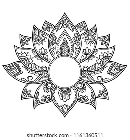 Mehndi Lotus flower pattern for Henna drawing and tattoo. Decoration mandala in ethnic oriental, Indian style.