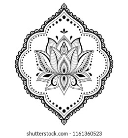 Mehndi lotus flower pattern for Henna drawing and tattoo. Decoration in ethnic oriental, Indian style.