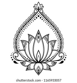 Mehndi Lotus flower pattern for Henna drawing and tattoo. Decoration mandala in ethnic oriental, Indian style.