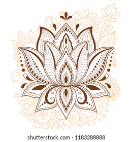 Mehndi lotus flower pattern for Henna drawing and tattoo. Decoration in ethnic oriental, Indian style.