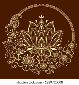 Mehndi lotus flower pattern for Henna drawing and tattoo. Decoration in ethnic oriental, Indian style.