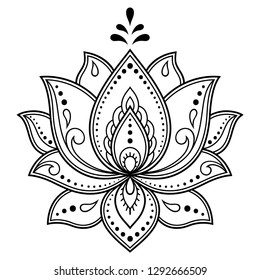 Mehndi Lotus flower pattern for Henna drawing and tattoo. Decoration in ethnic oriental, Indian style.