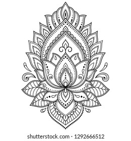 Mehndi Lotus flower pattern for Henna drawing and tattoo. Decoration in ethnic oriental, Indian style.