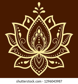Mehndi Lotus flower pattern for Henna drawing and tattoo. Decoration in ethnic oriental, Indian style.