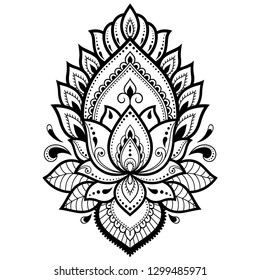 Mehndi Lotus flower pattern for Henna drawing and tattoo. Decoration in ethnic oriental, Indian style.