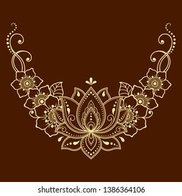 Mehndi Lotus flower pattern for Henna drawing and tattoo. Decoration in ethnic oriental, Indian style. Doodle ornament. Outline hand draw vector illustration.