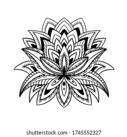 Mehndi lotus flower pattern for Henna drawing and tattoo. Decoration in ethnic oriental, Indian style.