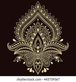 Mehndi lotus flower pattern for Henna drawing and tattoo. Decoration in ethnic oriental, Indian style.