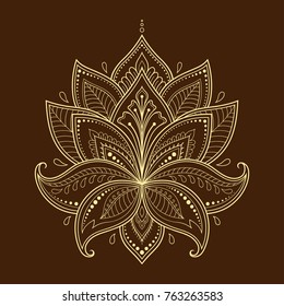 Mehndi lotus flower pattern for Henna drawing and tattoo. Decoration in ethnic oriental, Indian style.