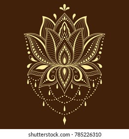 Mehndi lotus flower pattern for Henna drawing and tattoo. Decoration in ethnic oriental, Indian style.