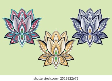 Mehndi lotus flower pattern, Mystic mandala, traditional iznik tile design handcraft, Boho lotus with patterns and beads. 