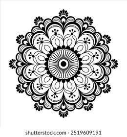 Mehndi mandala silhouette vector with floral displayed on a white background