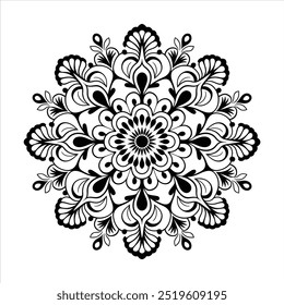 Mehndi mandala silhouette vector with floral displayed on a white background