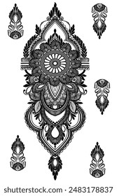 Patrones Mehndi para Imágenes de boda Henna. Decoración de estilo étnico oriental, India. Ilustración vectorial de diseño de henna para manos de novia
