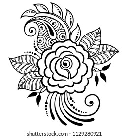 Mehndi rosa flower pattern for Henna drawing and tattoo. Decoration in ethnic oriental, Indian style.