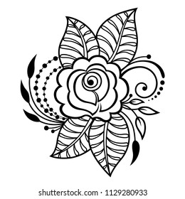 Mehndi rosa flower pattern for Henna drawing and tattoo. Decoration in ethnic oriental, Indian style.