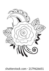 Patrón de flores de rosa de Mehndi para el dibujo y tatuaje de Henna. Decoración de estilo étnico oriental, indio.