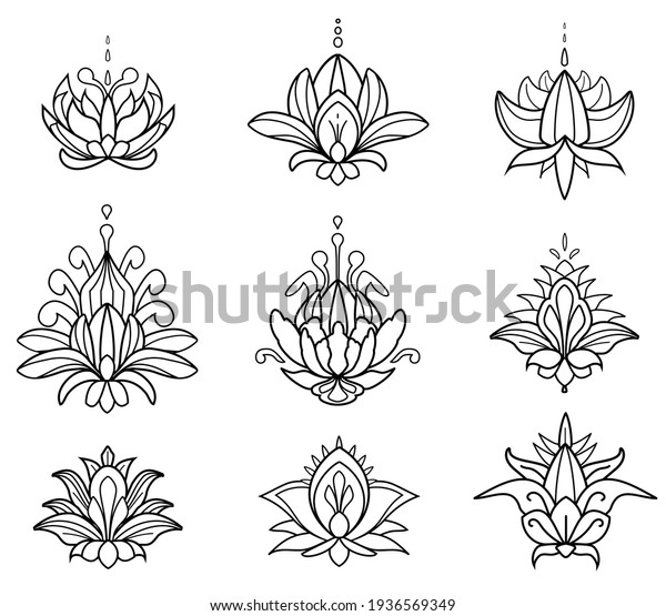 Mehndi Set Henna Lotus Hand Drawn Stock Vector (Royalty Free) 1936569349