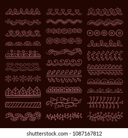 Mehndi style vector dividers. Set of creative hand drawn borders for your blog post decoration. Decorative lines for indian restaurant menu design. Perfect for your business.