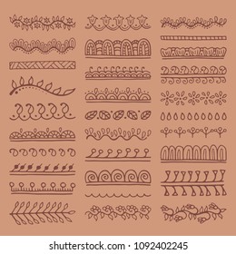Mehndi style vector dividers. Set of creative hand drawn borders for your blog post decoration. Decorative lines for indian restaurant menu design. Perfect for your business.