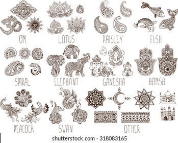 mehndi symbols on a white background
