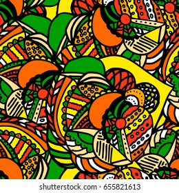 Mehndi tracery pattern, colorful seamless, handmade 