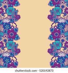 Mehndi vertical backrtound. Paisley background. Vector illustration.