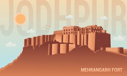 Mehrangarh Jodhpur Fort Creative Illustration Vector 