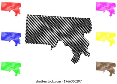 Meigs County, Ohio State (U.S. county, United States of America) map vector illustration, scribble sketch Meigs map