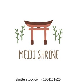Meiji Shrine Clipart, Japanese Illustration, Vector Art EPS 10.