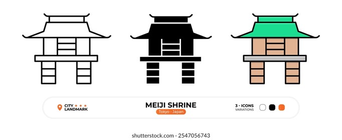 Meiji Shrine Line Icon.Tokyo_Japan, Silhouette, Color Symbol, Editable Stroke.
