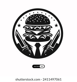 [ MEIJICRAFT ] 
Icono de la hamburguesa, vector negro aislado en fondo blanco, logotipo de la escoria, signo transparente de la hamburguesa, Símbolos de comida rápida, elementos alineados en forma de contorno, mascota de la hamburguesa en retro 
