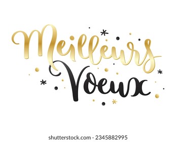 MEILLEURS VOEUX (HAPPY NEW YEAR in French) black and metallic gold brush lettering banner