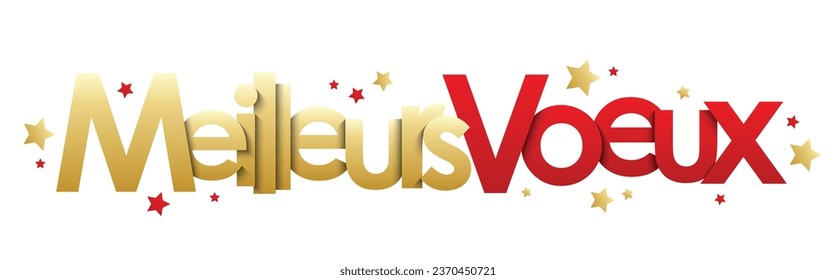 MEILLEURS VOEUX (HAPPY NEW YEAR in French) red and gold vector typography banner with stars