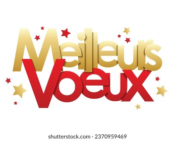 MEILLEURS VOEUX (HAPPY NEW YEAR in French) red and gold vector typography banner with stars