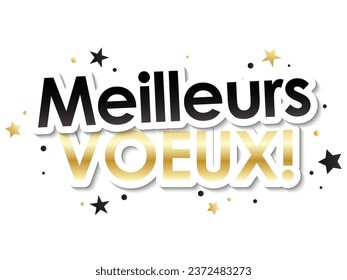 MEILLEURS VOEUX! (HAPPY NEW YEAR! in French) black and metallic gold stickers with stars on white background