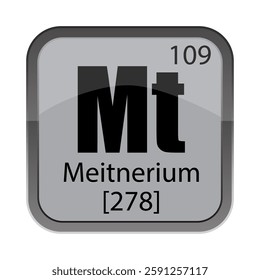 Meitnerium 278. 109 one hundred. Nine Mt symbol. Vector periodic element.