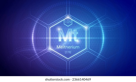 Meitnerium (Mt) (109) Elemento superpesado - Elemento fundamental Diseño Futurista de fondo de la rejilla de barrido de luz de neón - Tabla periódica, símbolo químico, nombre, masa atómica, número atómico