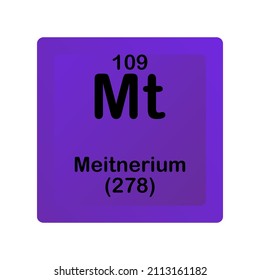 Meitnerium Mt Chemical Element vector illustration diagram, with atomic number and mass. Simple flat dark gradient design for education, lab, science class.